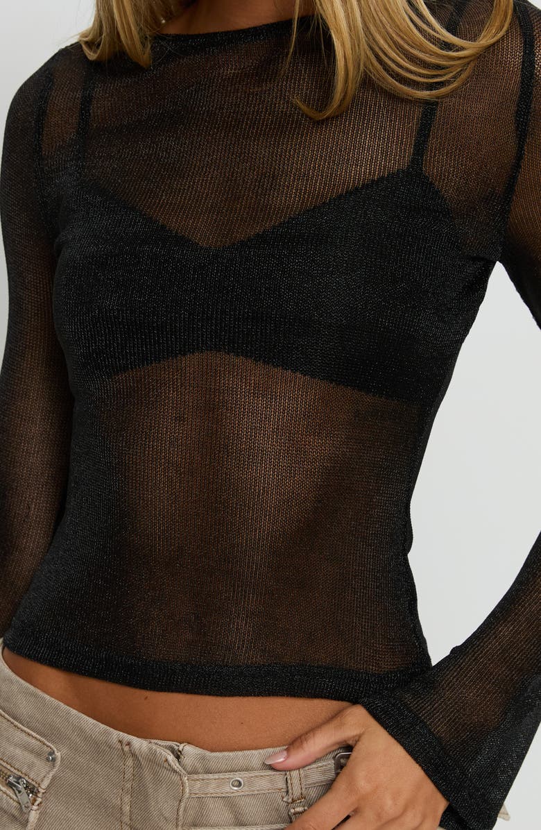 Princess Polly Perfect Mirage Metallic Sheer Crop Sweater, Alternate, color, Black