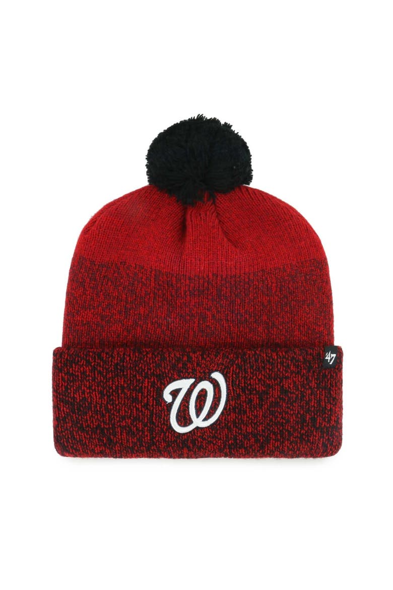 Men's '47 Red Washington Nationals Darkfreeze Cuffed Knit Hat with Pom, Main, color, Red