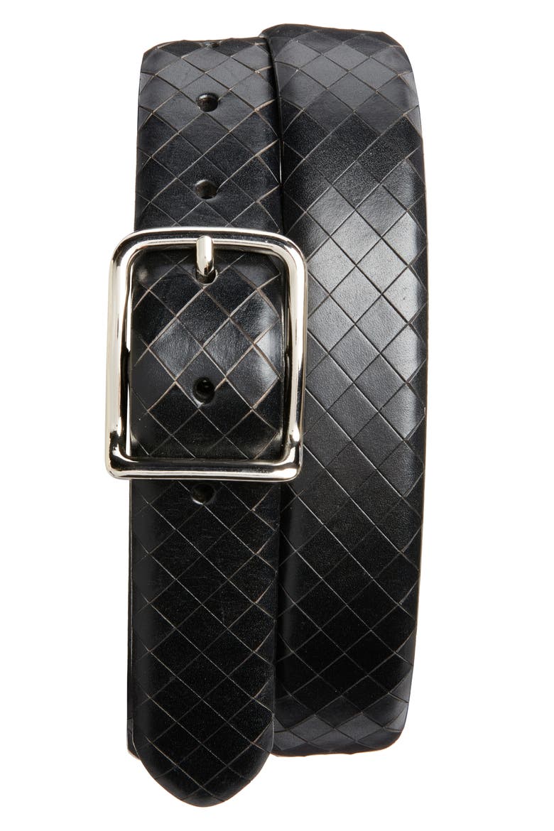 Makai Basket Weave Texture Leather Belt, Main, color, BLACK