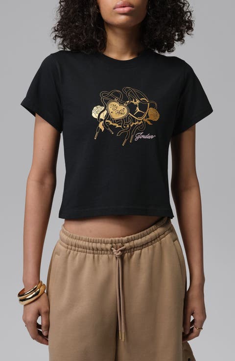 Metallic Logo Graphic Shrunken Cotton T-Shirt