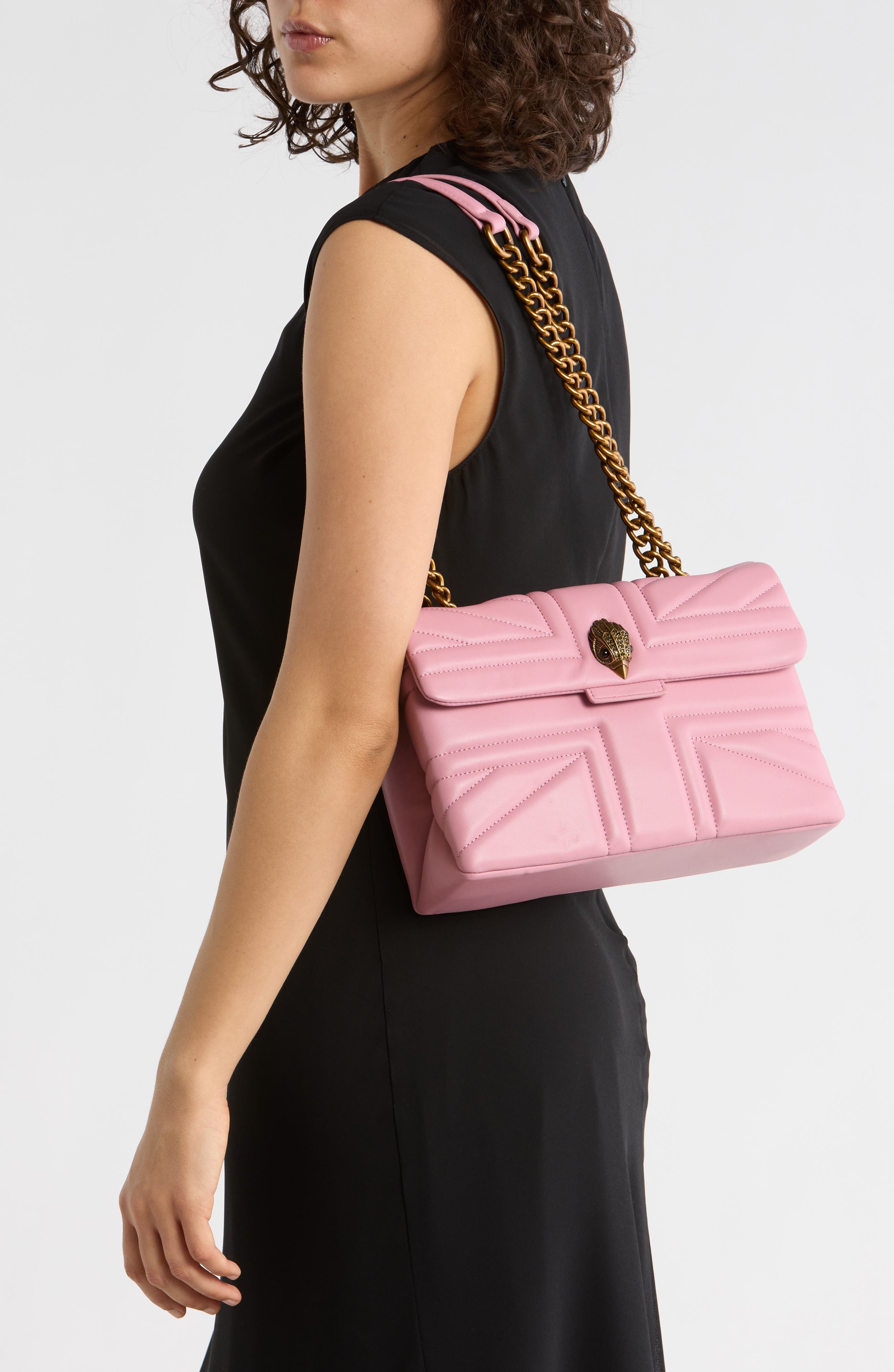 Kurt Geiger London Kensington Leather Union Jack Crossbody Bag, Alternate, color, Pink