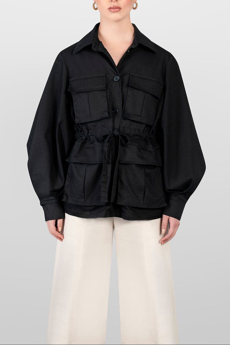 Macrame Sahariana Long Jacket, Main, color, Black