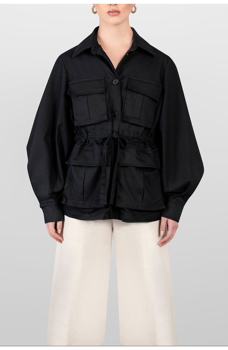 LAURA APARICIO Macrame Sahariana Long Jacket, Main, color, Black