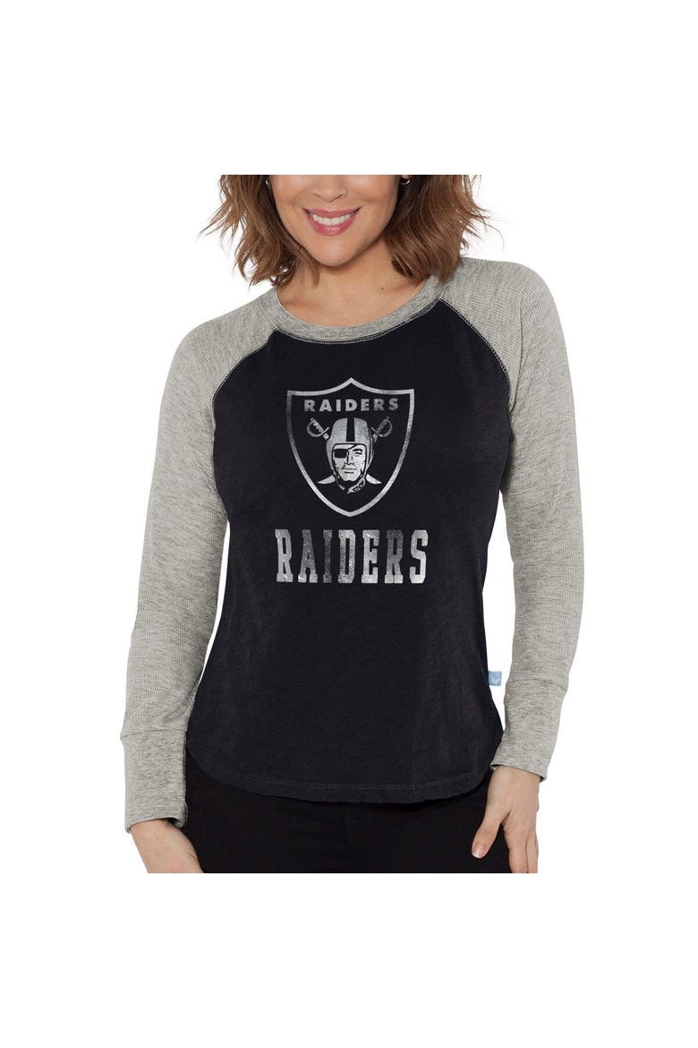 Women's G-III 4Her by Carl Banks Black/Heather Gray Las Vegas Raiders Waffle Knit Raglan Long Sleeve T-Shirt, Main, color, Black