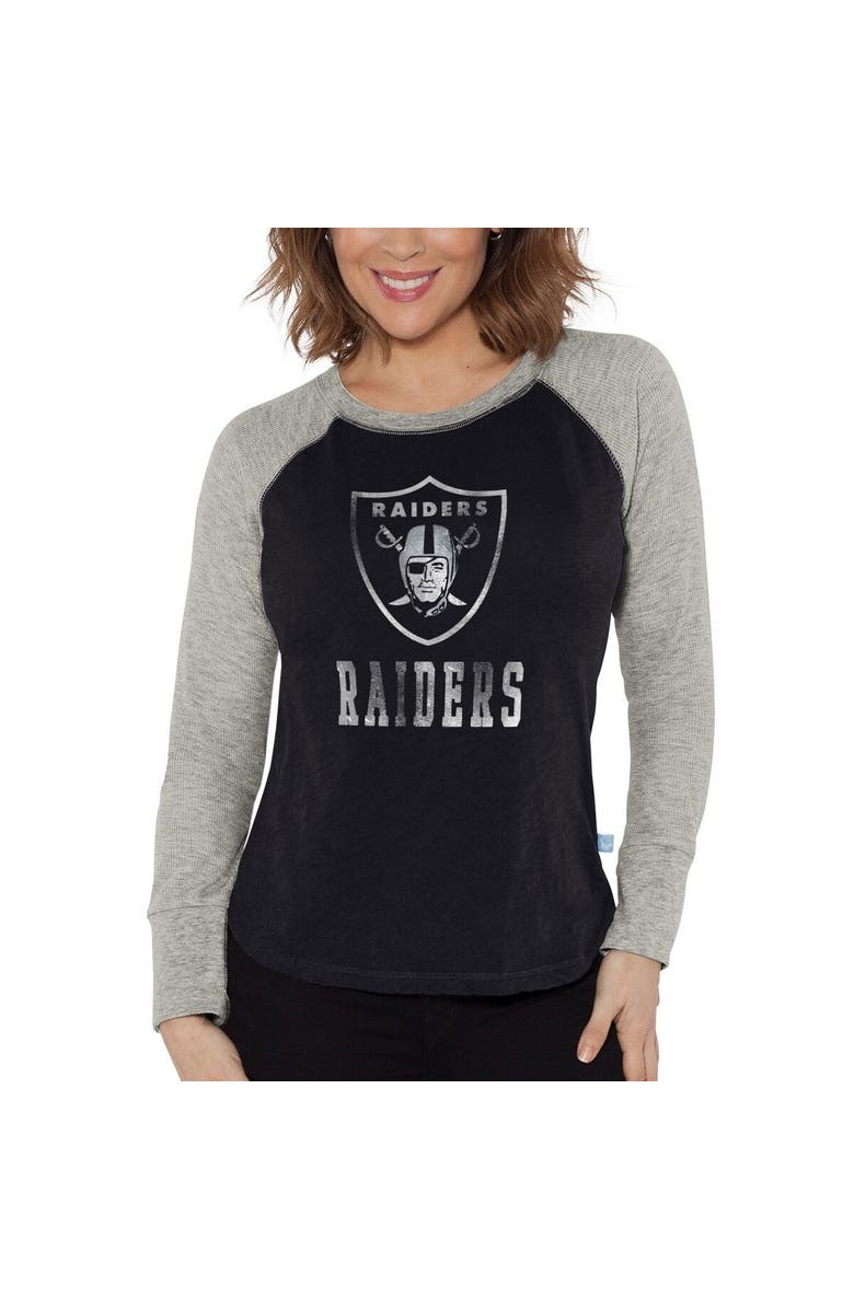 G-III 4HER BY CARL BANKS Women's G-III 4Her by Carl Banks Black/Heather Gray Las Vegas Raiders Waffle Knit Raglan Long Sleeve T-Shirt, Main, color, Black
