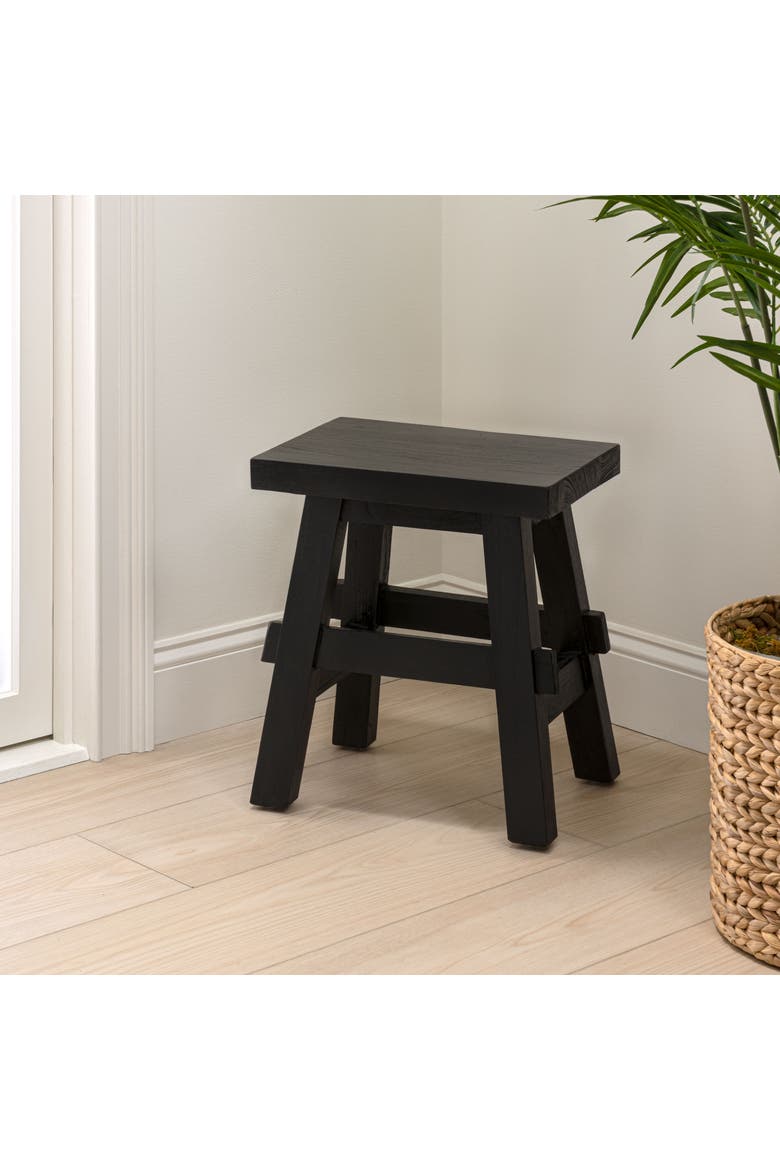 Revine Handcrafted Rustic Solid Wood Backless Accent Stool, Mindi Wood Decorative Small Indoor Seat for Living Room, Alternate, color, Black