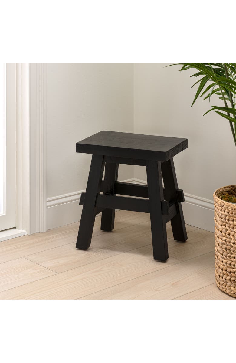 JONATHAN Y Revine Rustic Farmhouse Solid Mindi Wood Handcrafted Accent Stool, Alternate, color, Black