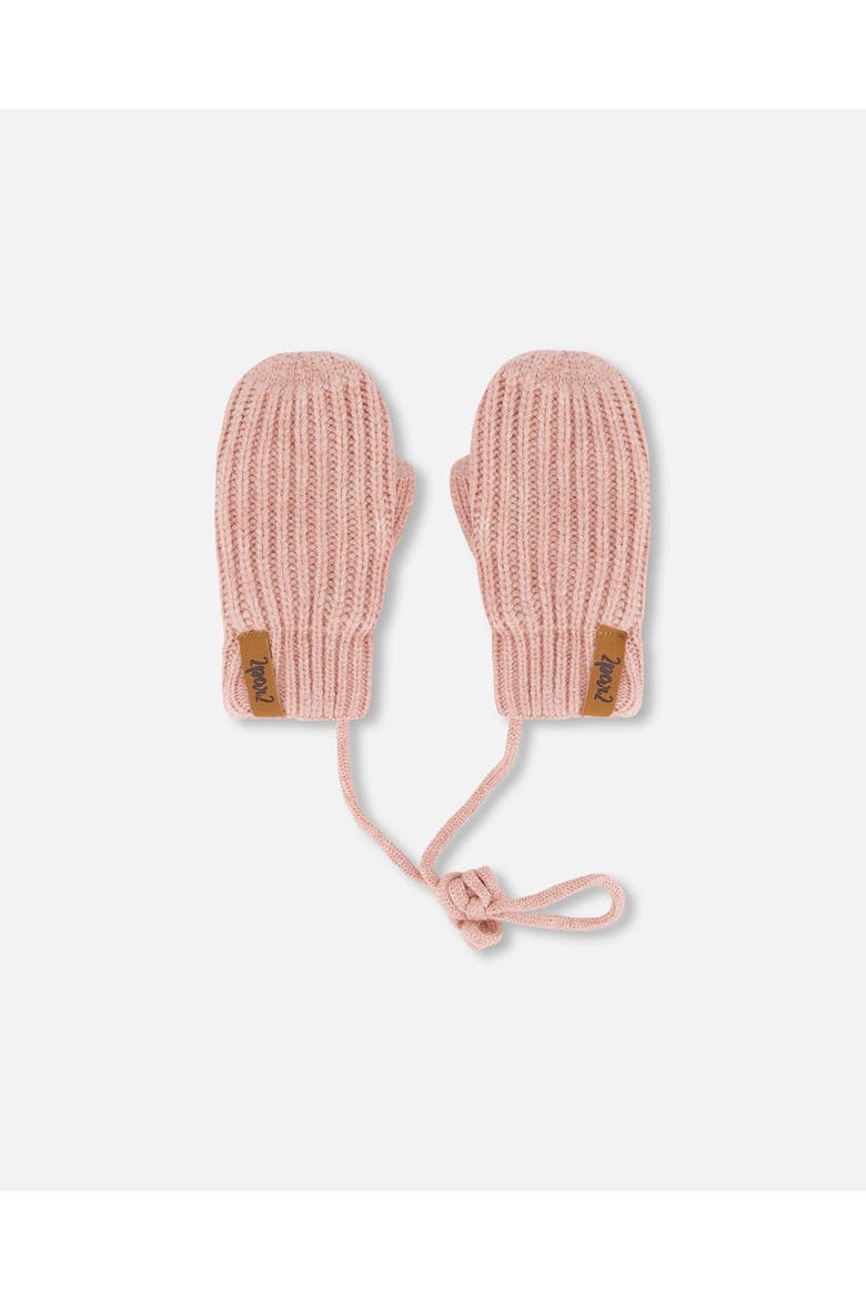Baby Girl's Knitted Mittens With String Dusty Pink, Main, color, Cameo Brown