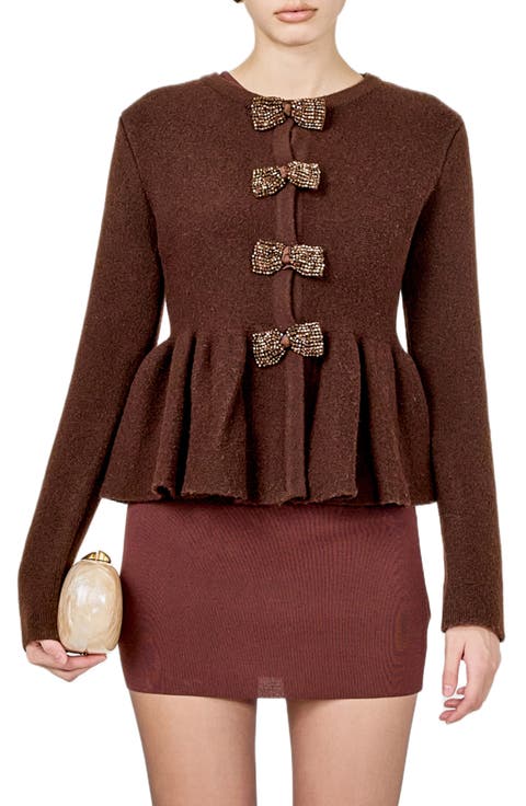 Bow Trim Peplum Cardigan