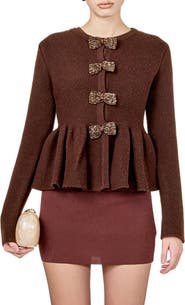 Endless Rose Bow Trim Peplum Cardigan