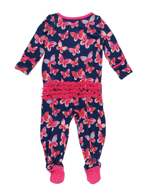 Rufflebutts Baby Girls Softsnooze Ruffle One Piece Footie Pajama In Blue