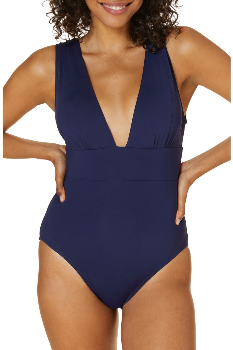 The Mykonos Long Torso One-Piece Swimsuit, Main, color, NAVY