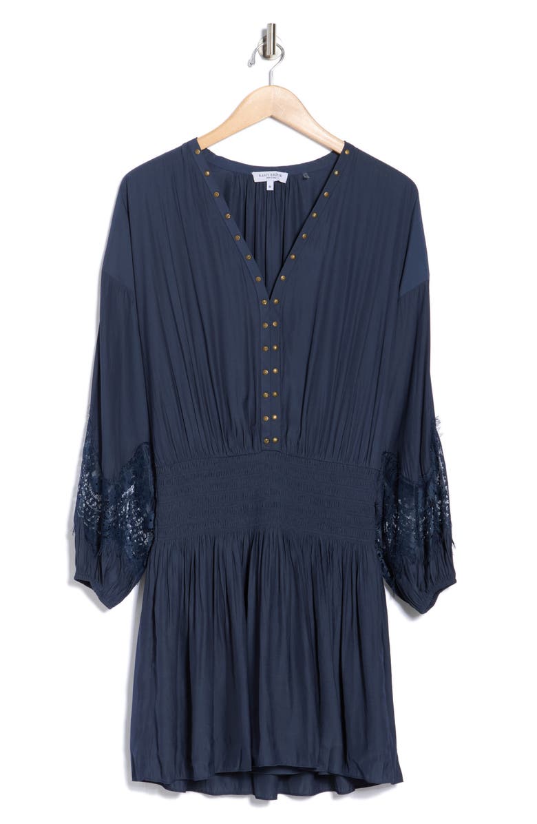 Ramy Brook Vaira Studded Long Sleeve Minidress, Alternate, color, Navy