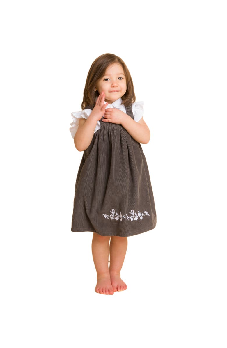 Beet World Toddler Pinafore Corduroy Dress with Embroidery | Gray & White, Main, color, Gray