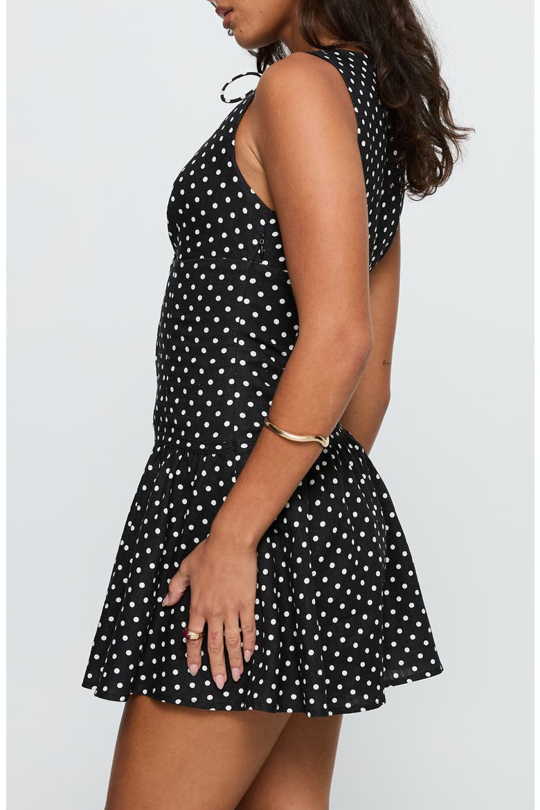 Alissea Polka Dot Keyhole Linen Blend Minidress, Alternate, color, BLACK POLKA
