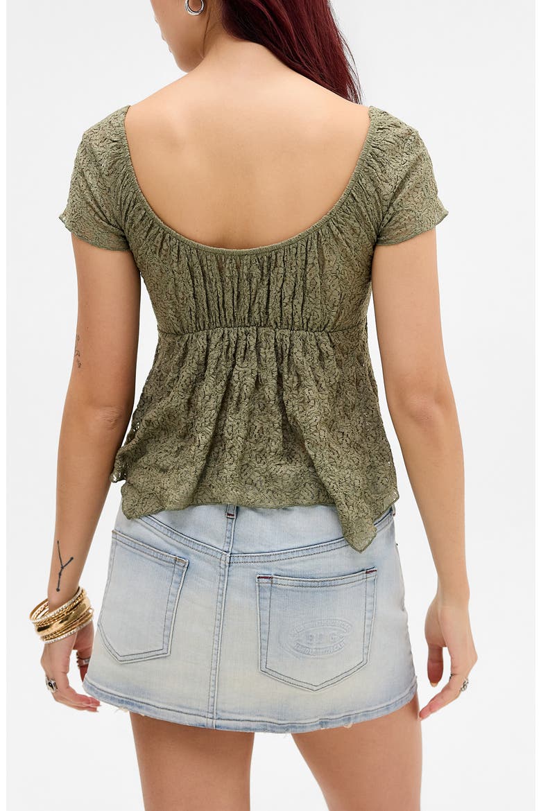 Piper Asymmetric Hem Stretch Lace Top, Alternate, color, KHAKI
