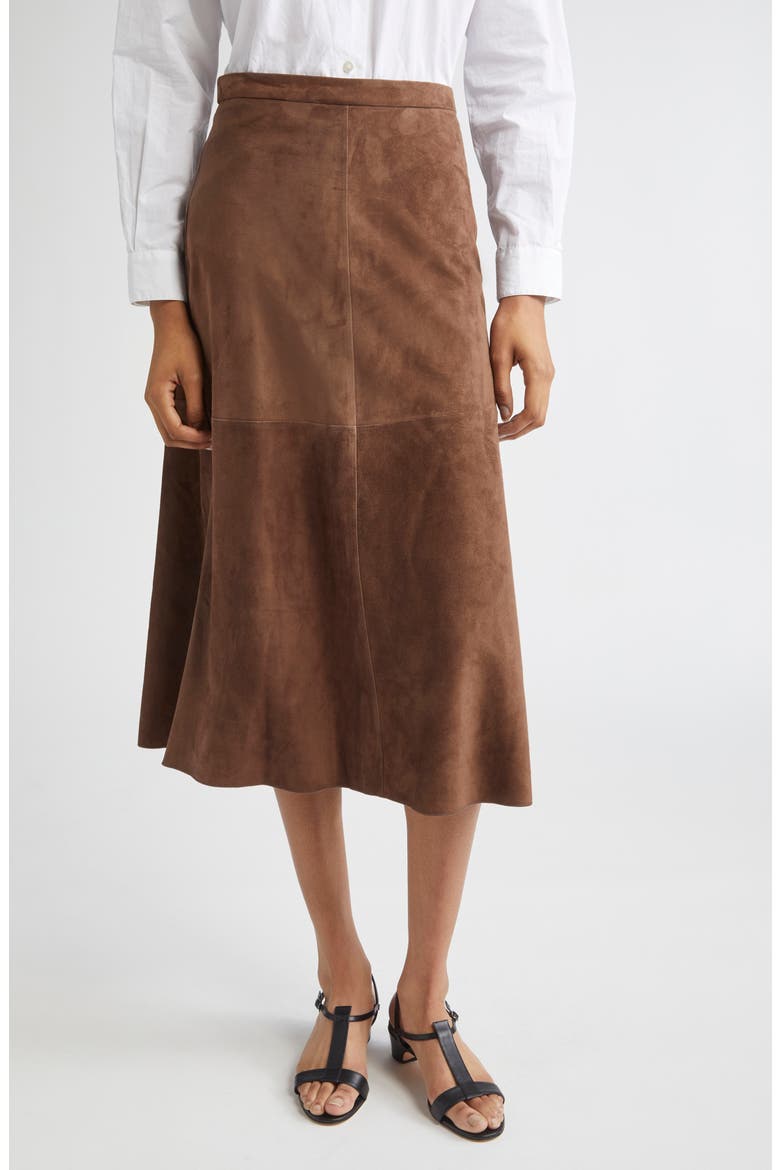 Cipria Lambskin Suede Skirt, Main, color, DARK BROWN