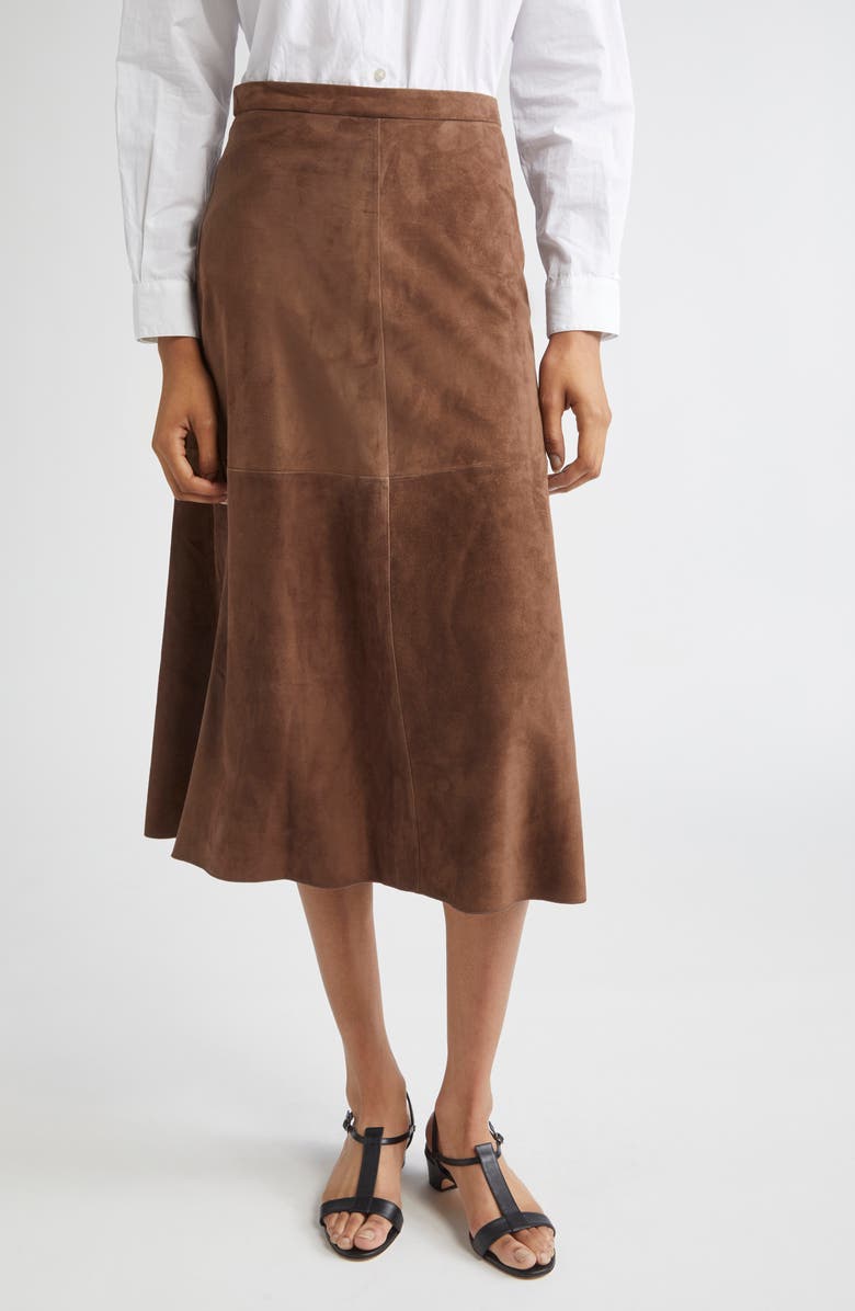 Max Mara Cipria Lambskin Suede Skirt, Main, color, Dark Brown