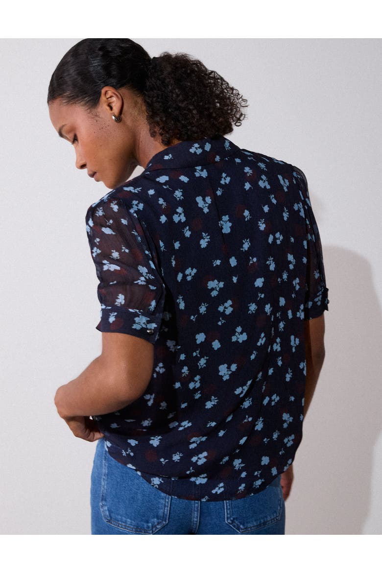 Viscose Short Sleeve Pintuck Blouse, Alternate, color, Navy/Multi