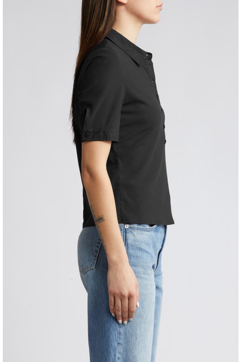 Mixed Media Rib Polo, Alternate, color, BLACK