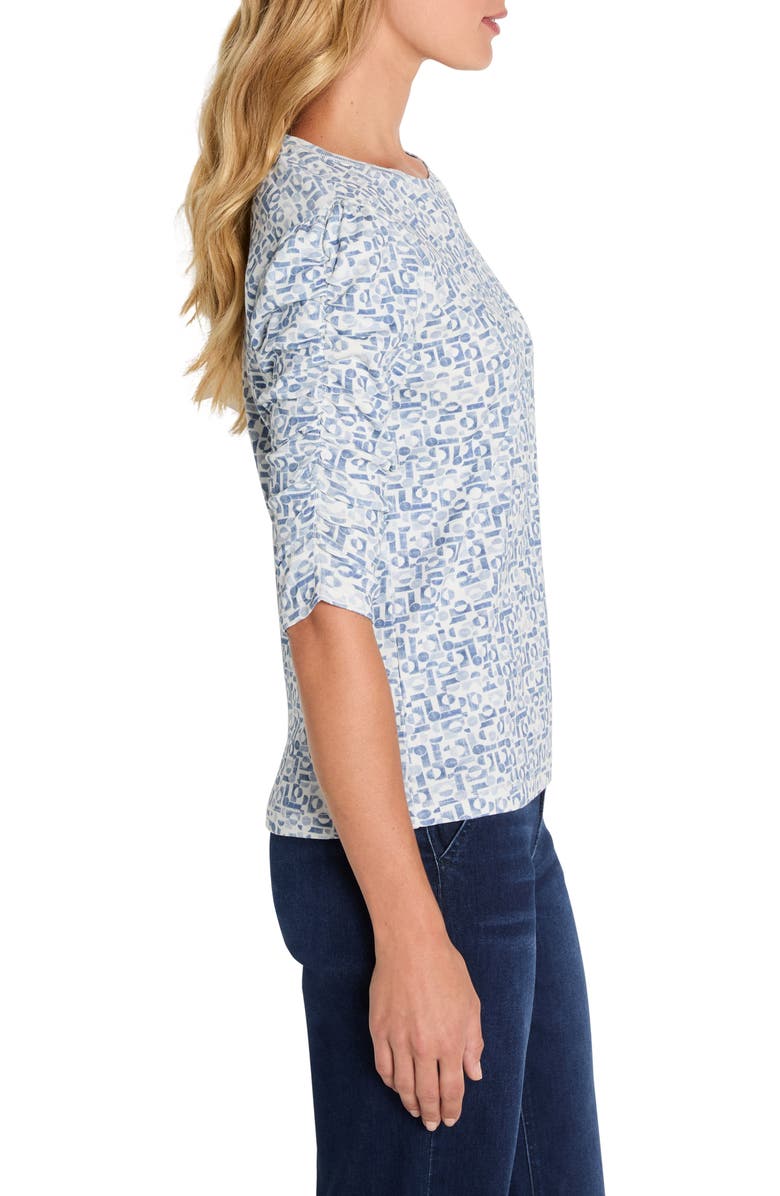 NZT by NIC+ZOE Geo Print Ruched Sleeve Top, Alternate, color, Blue Multi