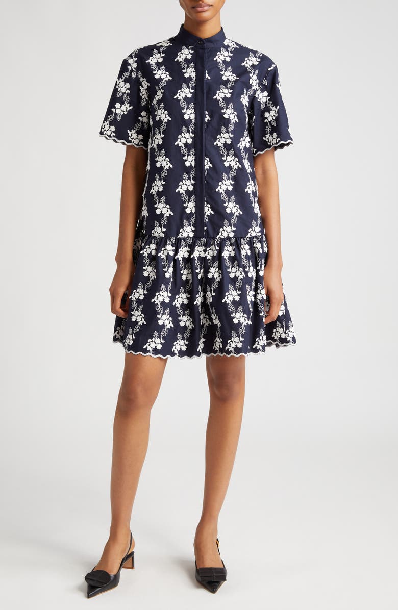 Erdem Embroidered Floral Tiered Minidress, Main, color, 