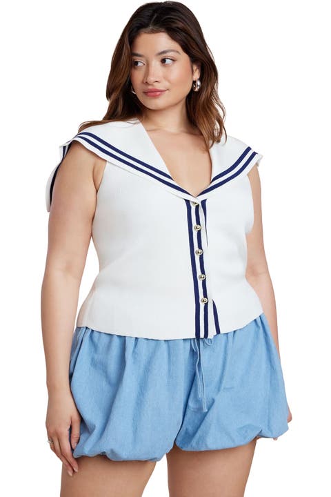 Sailor Collar Sweater Tank (Plus)