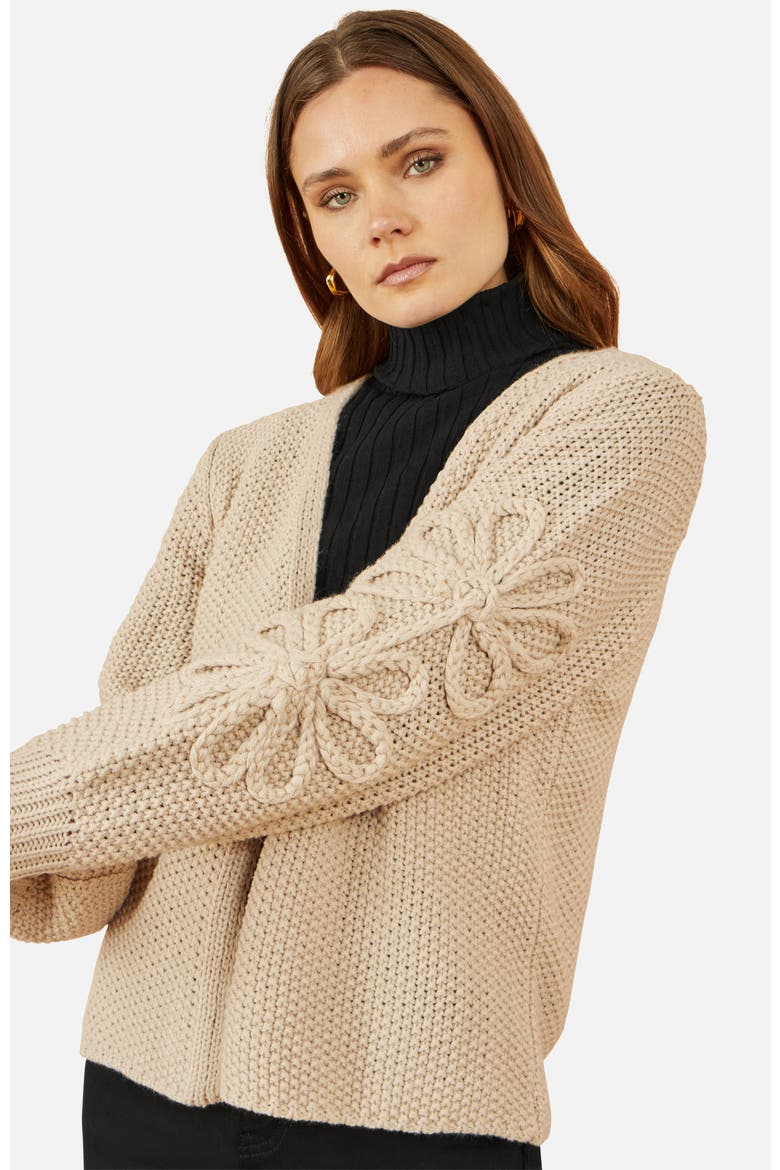 Flower Detail Long Sleeve Cardigan, Main, color, Beige