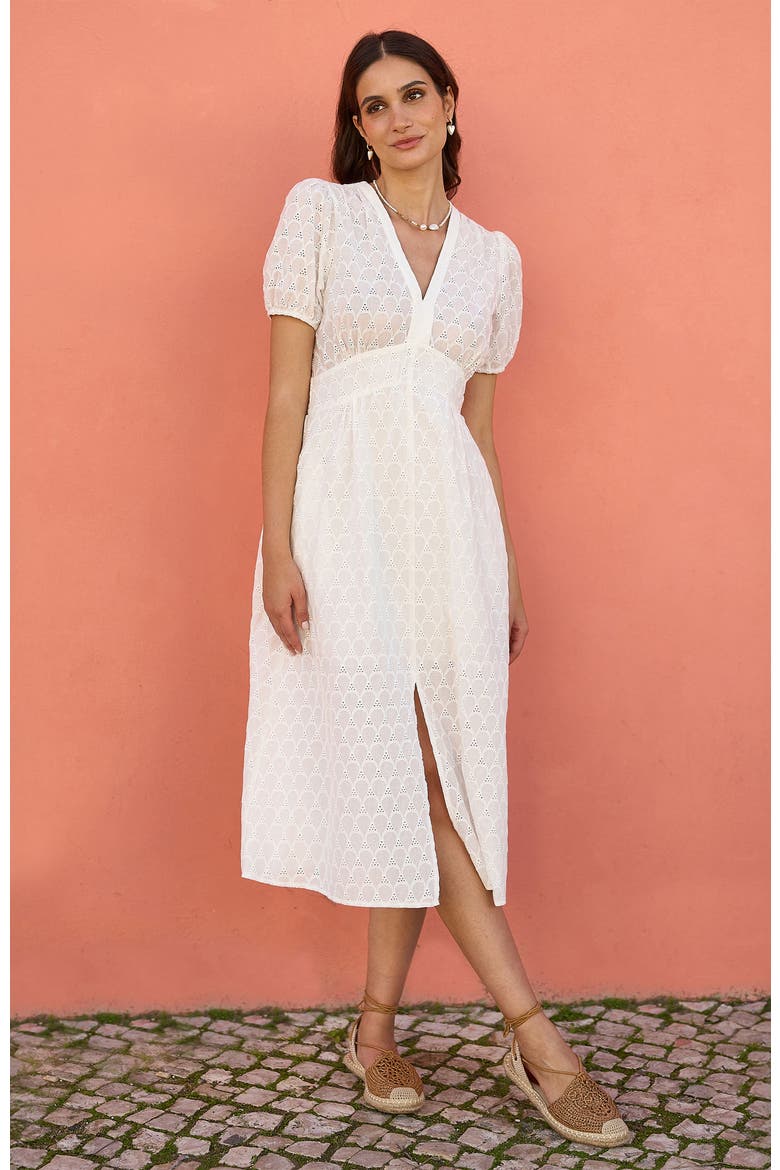 Broderie Anglaise Midi Dress, Alternate, color, White