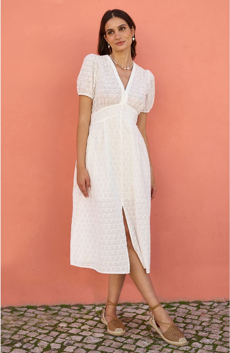 Yumi Broderie Anglaise Midi Dress, Alternate, color, White