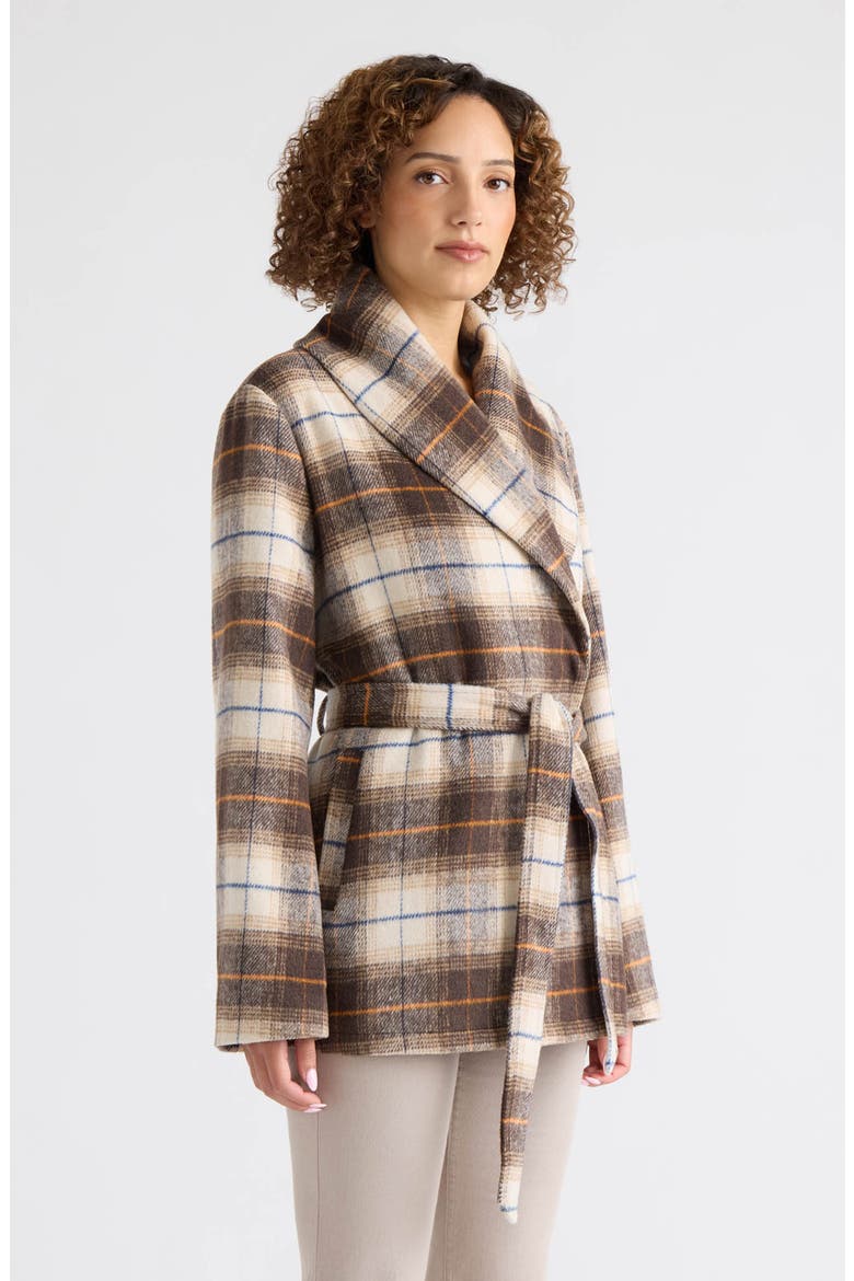 Esmee Faux Wool Handkerchief Hem Wrap Coat, Alternate, color, CHOCOLATE PLAID
