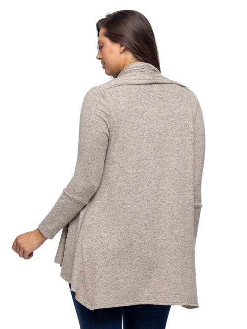 24seven Comfort Apparel Open Front Long Sleeve High Low Cozy Cardigan In Brown