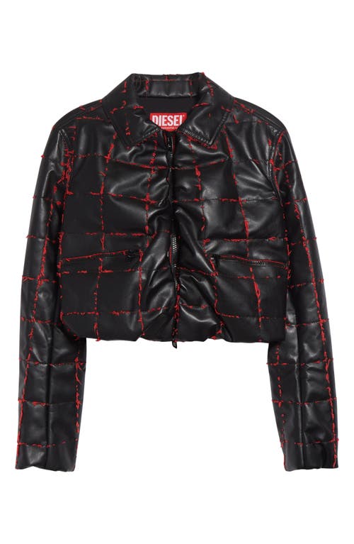 Diesel Leather Cropped Jacket Zip Pockets In Black