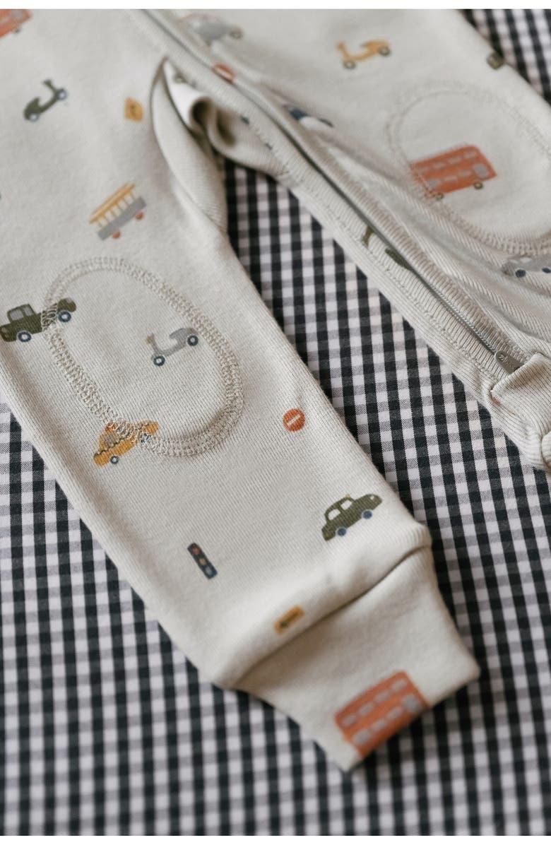 Pehr Print Rib Organic Cotton Fitted One-Piece Pajamas, Alternate, color, Rush Hour Mist