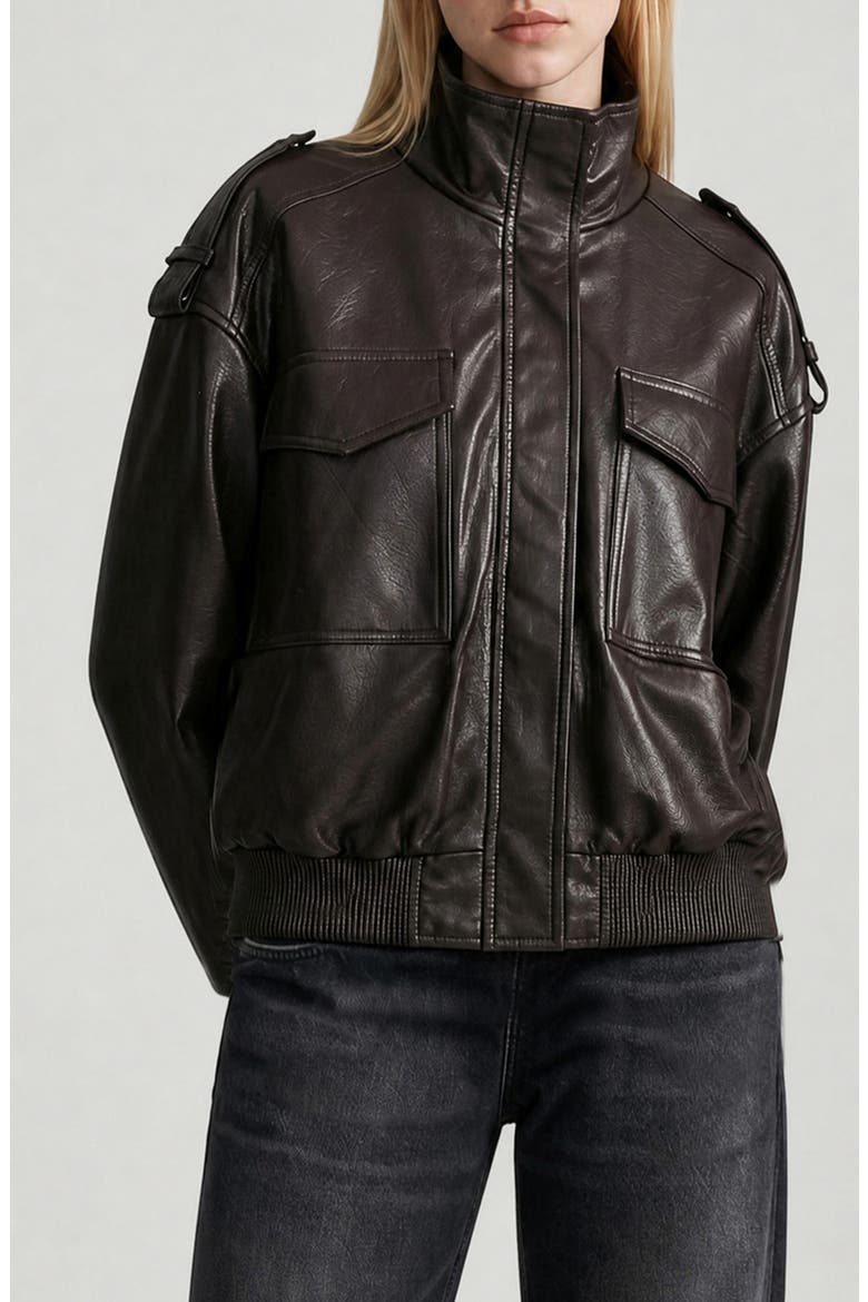 Angele Faux Leather Bomber Jacket, Main, color, COFFEE