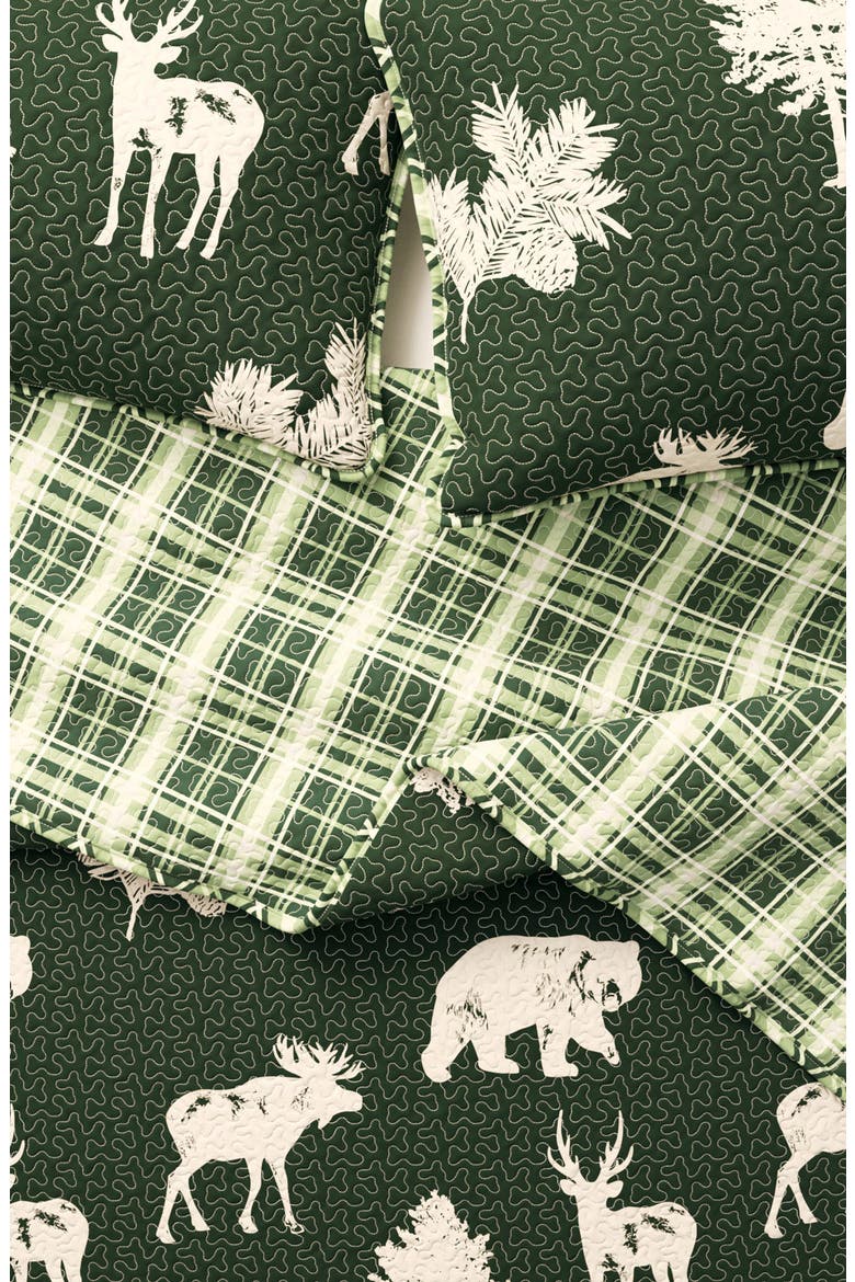 Bear Moose Quilt Set, Alternate, color, FOREST GREEN