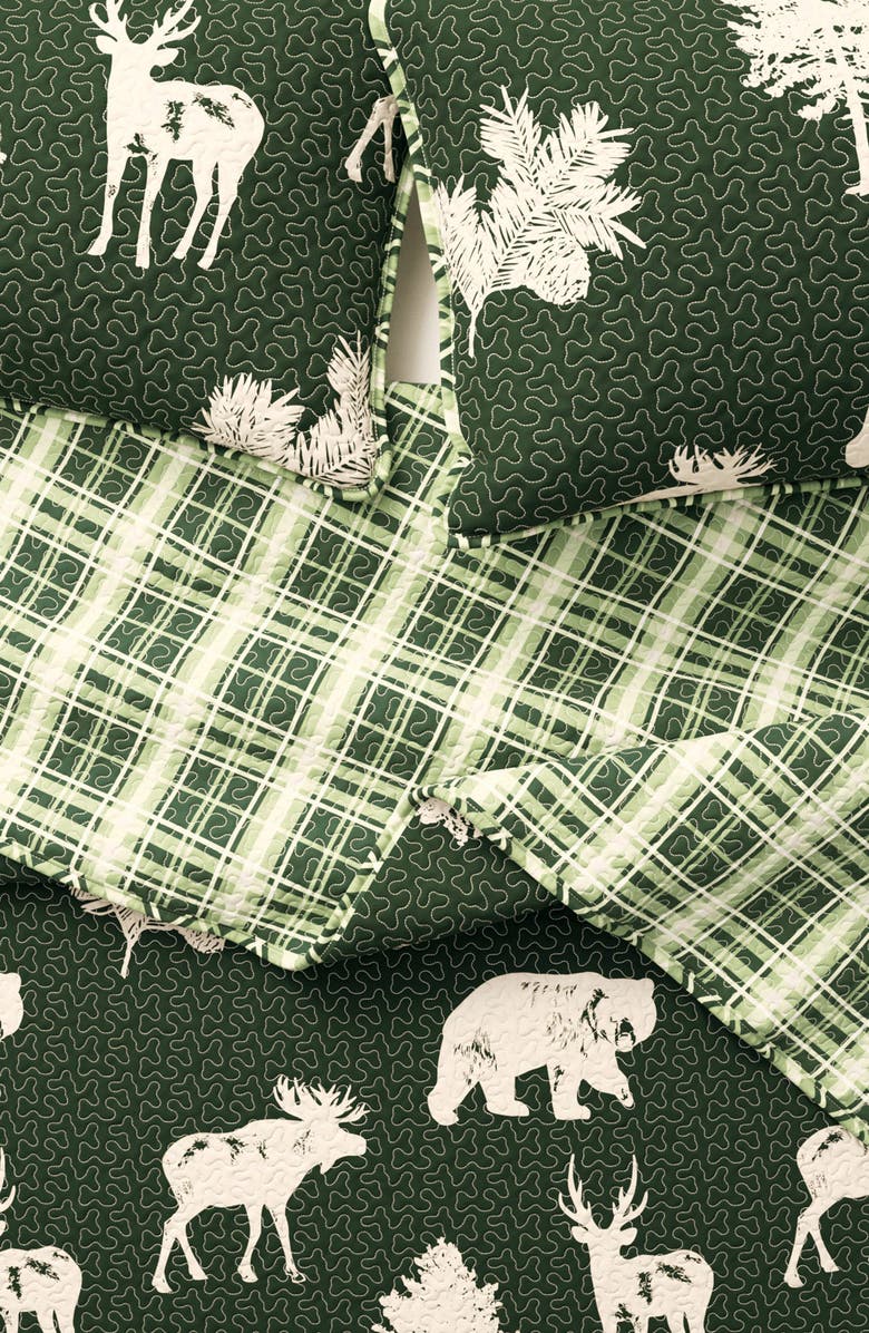 Woven & Weft Bear Moose Quilt Set, Alternate, color, Forest Green