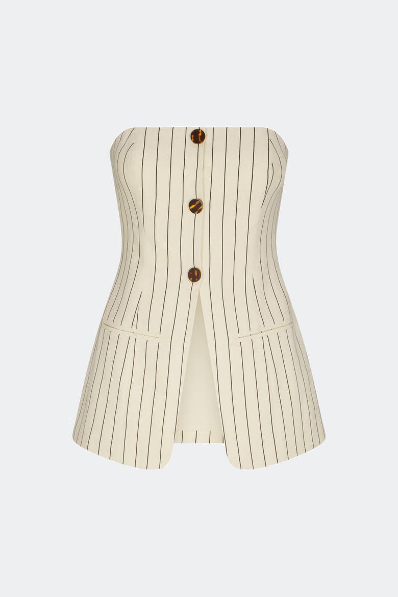 Mori Strapless Linen Top - Cream Pinstripe, Main, color, Cream Pinstripe