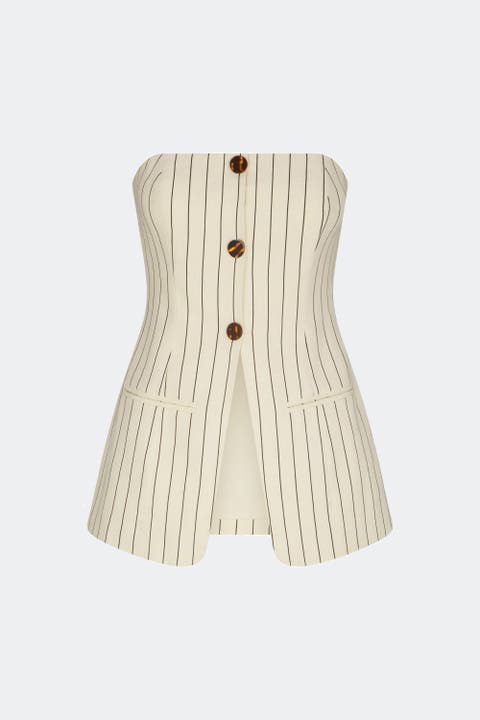 Mori Strapless Linen Top - Cream Pinstripe