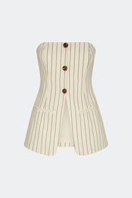 SIMONMILLER Mori Strapless Linen Top - Cream Pinstripe
