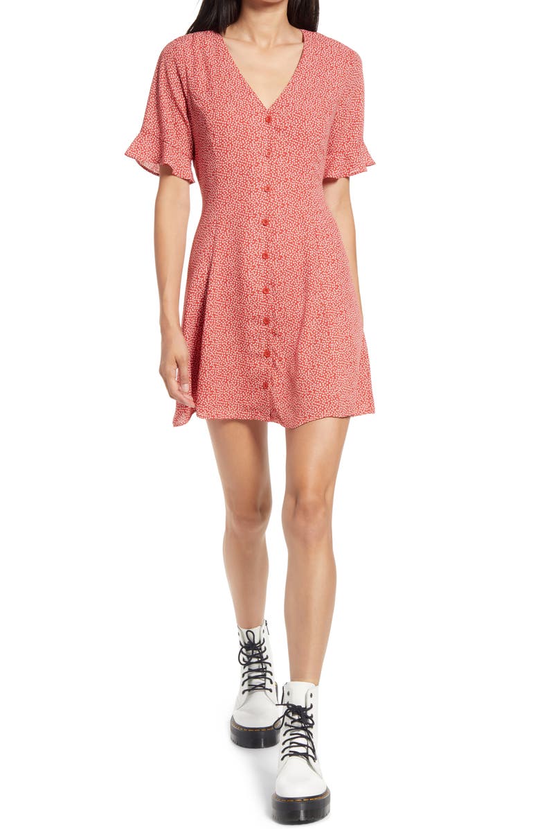 Lulus Castana Button A-Line Dress, Main, color, 