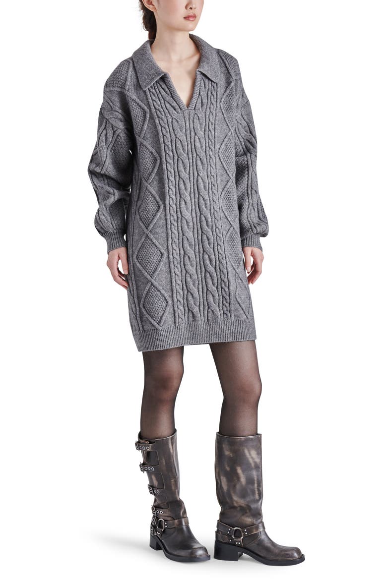 Debbie Long Sleeve Cable Sweater Minidress, Alternate, color, HEATHER GREY
