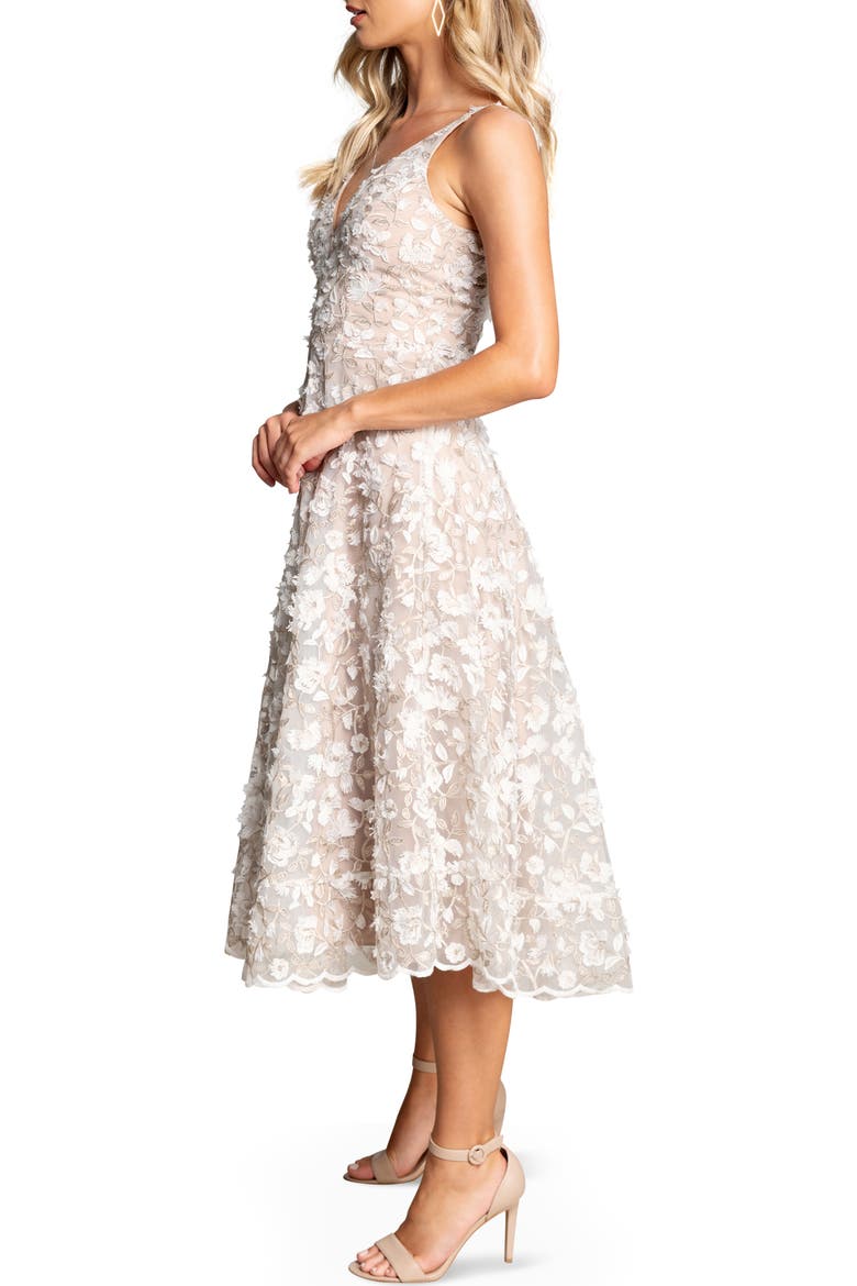 Elisa Embroidered Fit & Flare Midi Dress, Alternate, color, WHITE/GOLD