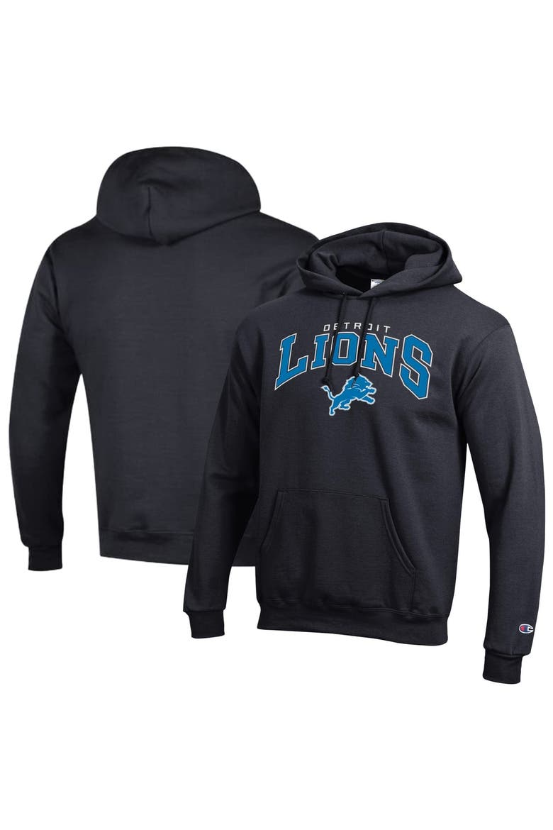 Men's Champion Black Detroit Lions Powerblend Arch over Logo Hoodie, Main, color, Black