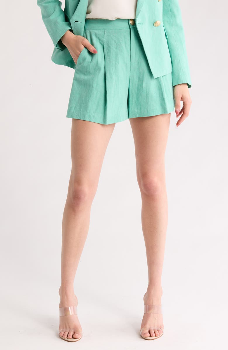 L'AGENCE Saige Safari Linen & Cotton Shorts, Main, color, Seafoam