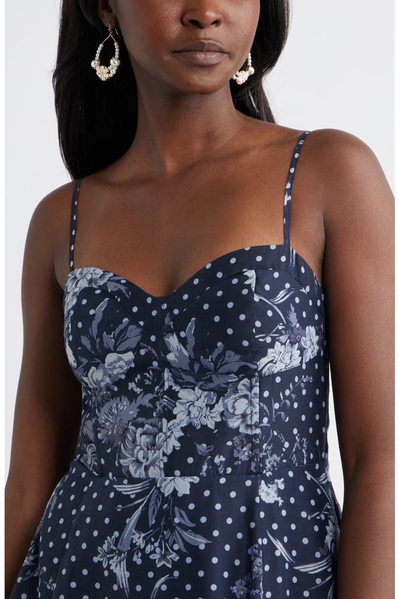 Floral Polka Dot Seamed Bodice Cocktail Dress, Alternate, color, NAVY- BLUE ANTOINETTE DOT