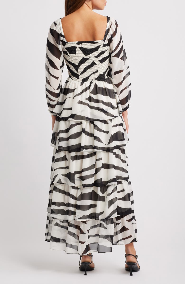 Chelsea28 Smocked Tiered Long Sleeve Maxi Dress, Alternate, color, Black- Ivory Geo