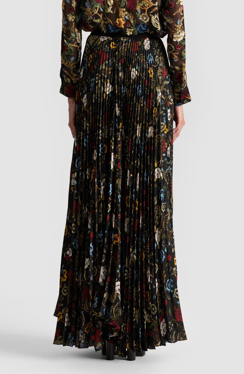 Alice + Olivia Katz Pleated Maxi Skirt, Alternate, color, Tapestry Trails/ Black