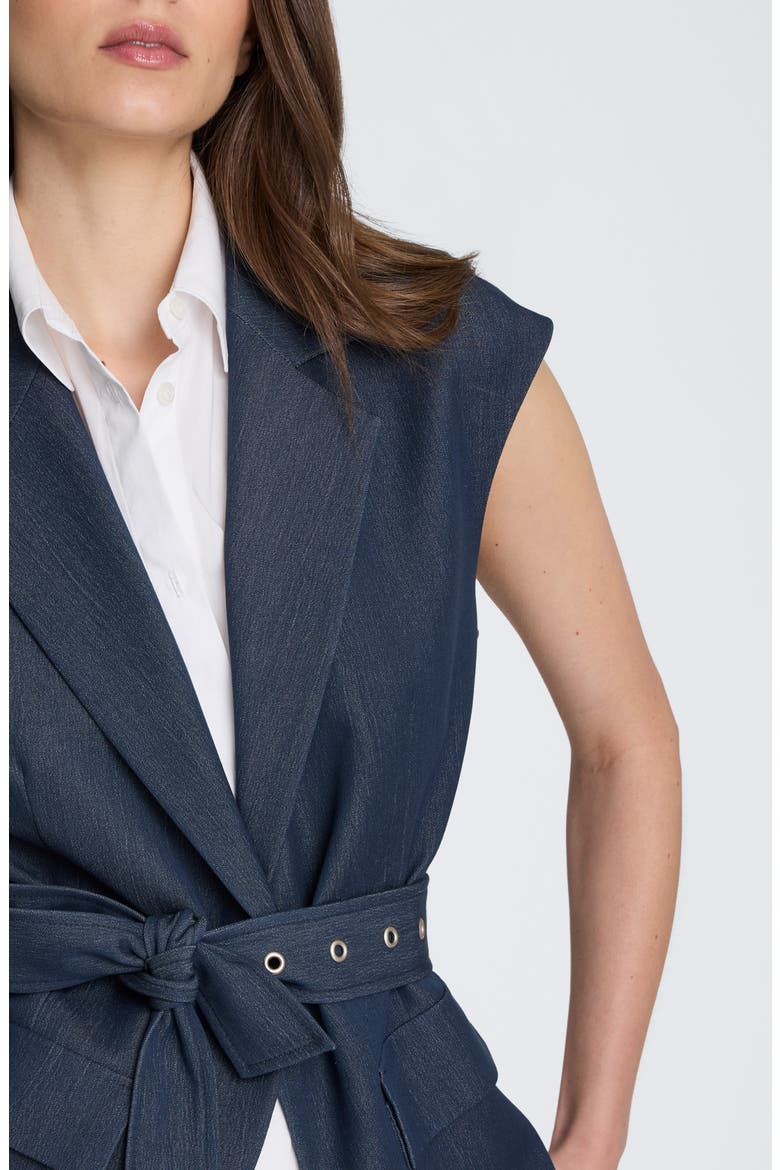 Belted Stretch Denim Vest with Removable Shirt Inset, Alternate, color, MIDNIGHT MELANGE/ PURE WHITE