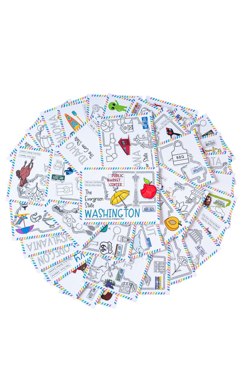 A Brighter Year 51-Piece Color Your Own State Postcards Bundle, Alternate, color, Multicolor